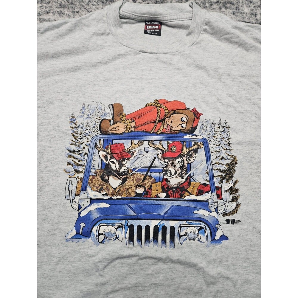 Vintage Funny Deer Hunting Comic T-Shirt Adult XXXL Best Fruit Of The Loom